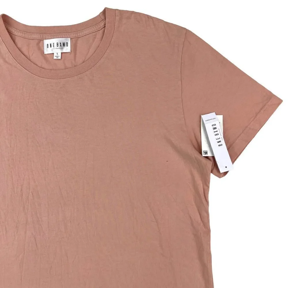 New ONE BXWD Los Angeles Men Salmon Pink Cotton Short Sleeve T-Shirt US L USA - Picture 4 of 7